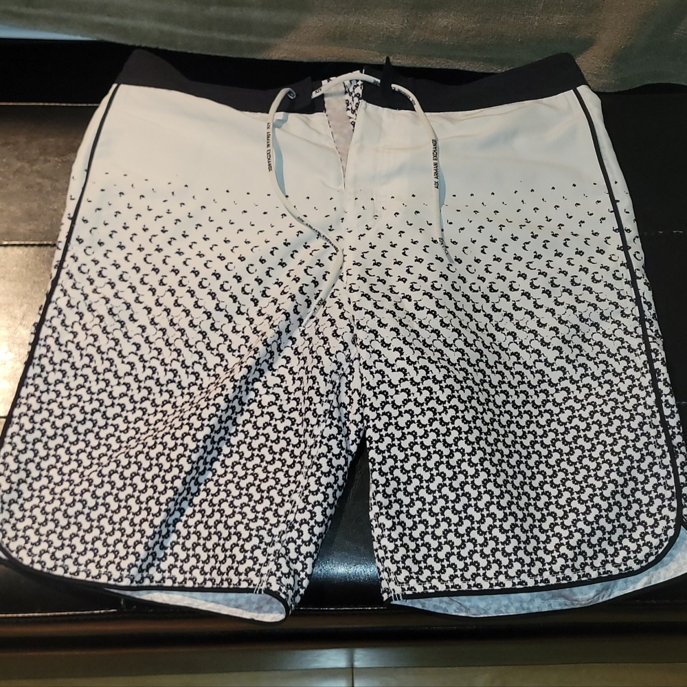 Armani Exchange Black and White Swim Trunks